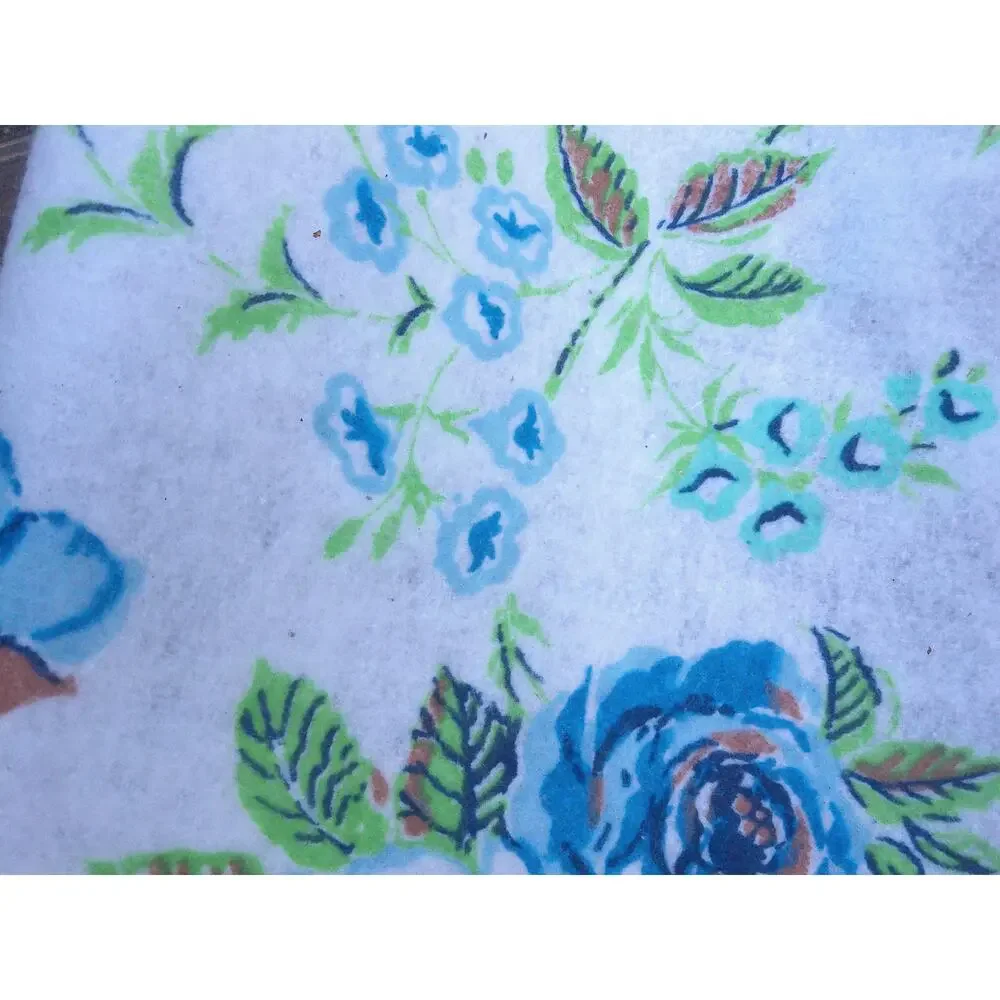 Vintage Chatham Blue Floral Blanket Satin Trim Retro Shabby Chic Cottagecore 70s